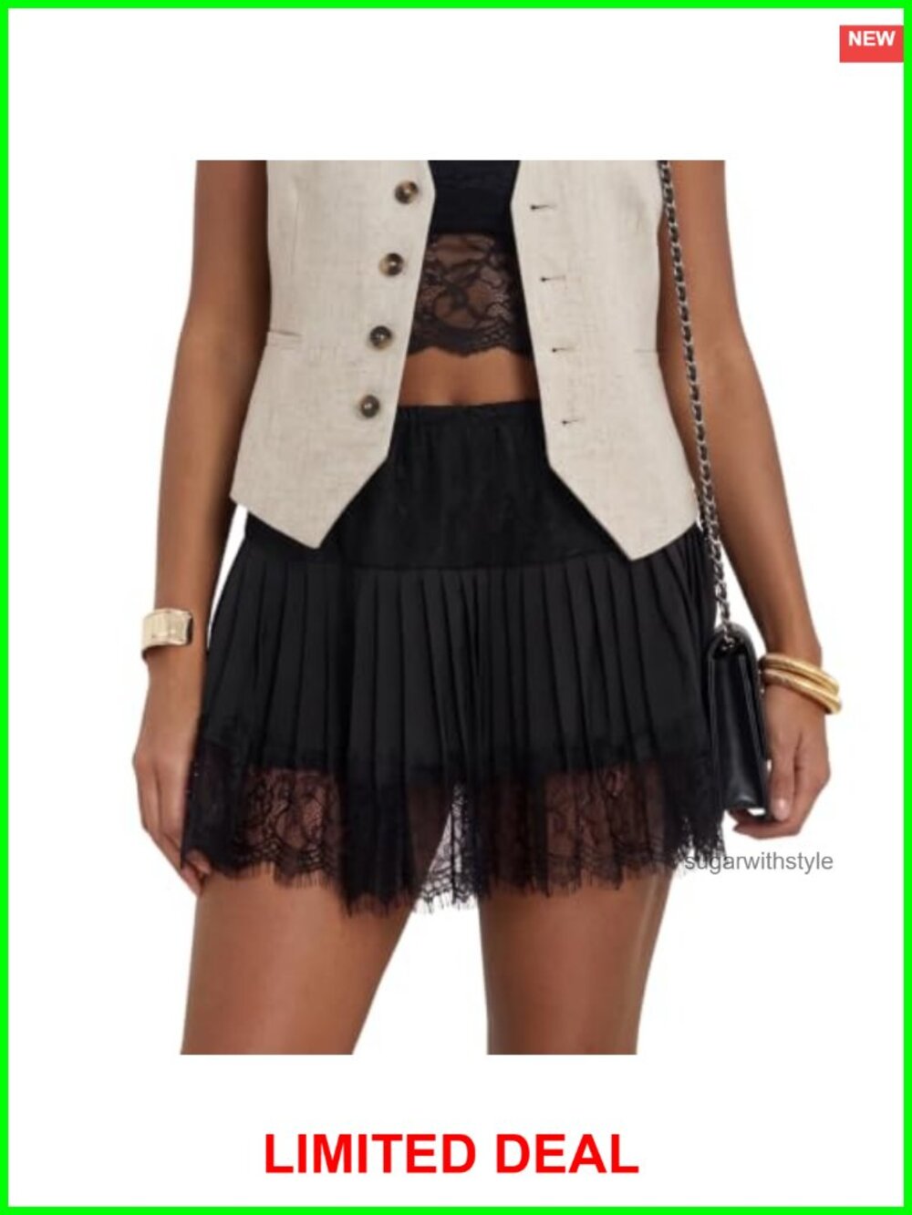 Lace Slip Skirt Ruffle Pleated Layered Flowy Skort Built in Shorts